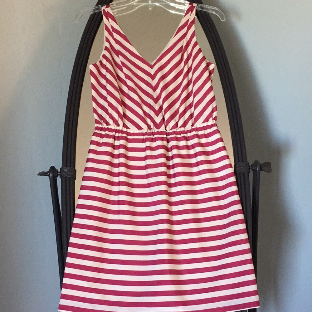 Loft 2P pink/purple and cream striped dress